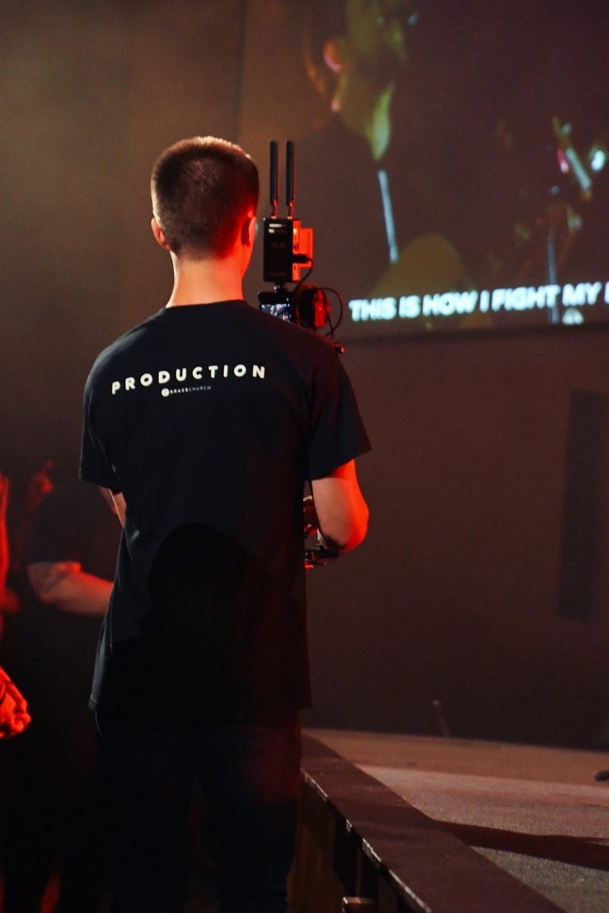 Jake filming at church in high school