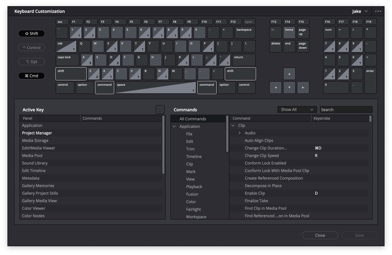 DAVINCI RESOLVE KEYBOARD SHORTCUTS
